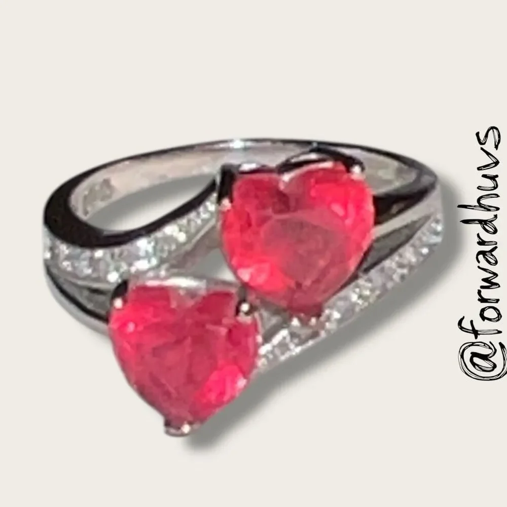 Sterling Silver Ring – Size 6.5 – Red Heart Accents